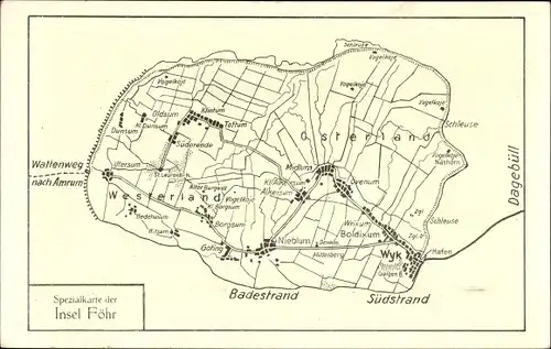 Landkarten Ak Insel Föhr in Nordfriesland, Insel, Strände, Dagebüll, Wattenweg nach Amrum