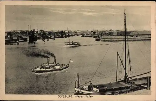 Ak Duisburg im Ruhrgebiet, Blick auf den neuen Hafen und die Stadt