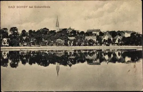 Ak Ostseebad Borby Eckernförde, Panorama mit Spiegelung im Wasser