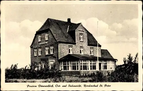 Ak Nordseebad Sankt Peter Ording, Pension Dünenschloss, Ost- und Südansicht