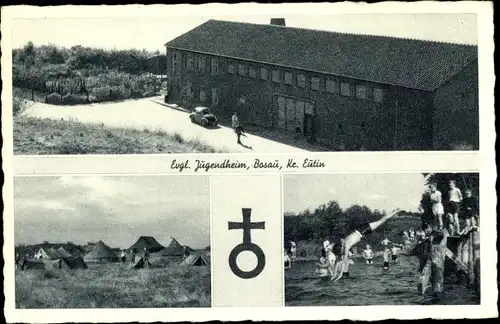 Ak Bosau in Ostholstein, Evang. Jugendheim, Zelte, Badegäste