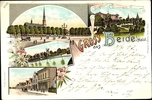 Litho Heide in Holstein, Kirche, Straßenpartie, Kurhaus