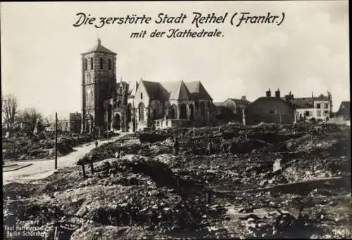 Foto Ak Rethel Ardennes, Kriegszerstörung 1. WK, Kathedrale