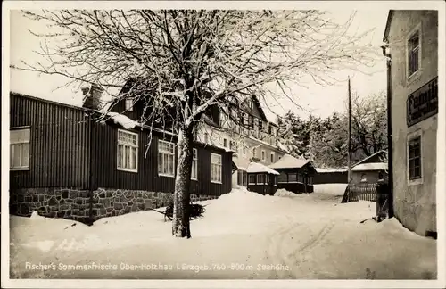 Ak Ober Holzhau Rechenberg Bienenmühle Erzgebirge, Fischers Gasthof, Winteransicht