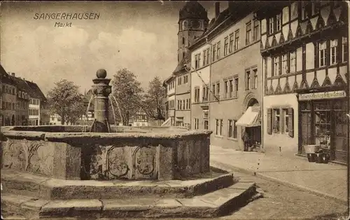 Ak Sangerhausen am Südharz, Markt, Brunnen, Geschäft