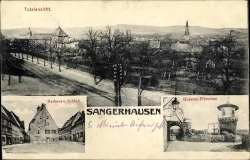 Ak Sangerhausen am Südharz, Panorama, Rathaus, Schloss, Husarenpförtchen