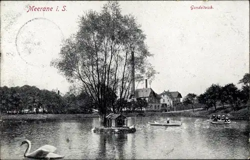 Ak Meerane in Sachsen, Gondelteich, Schwan