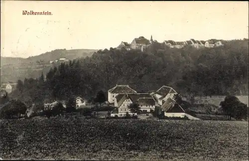 Ak Wolkenstein im Erzgebirge, Panorama, Fachwerkhaus