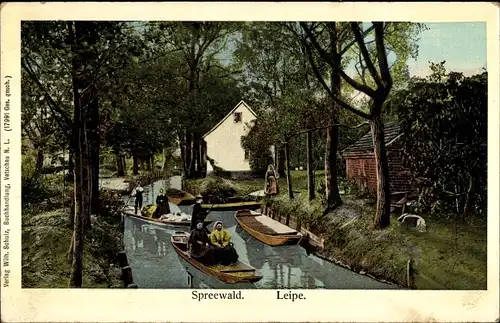 Ak Leipe Lübbenau im Spreewald, Kanalpartie, Spreewaldkähne, Häuser