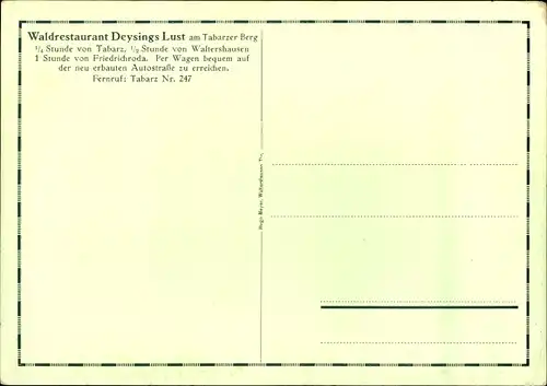 Ak Tabarz im Thüringer Wald, Waldrestaurant Deysings Lust am Tabarzer Berg, Gedicht
