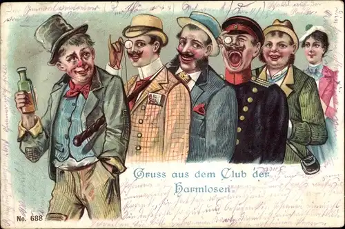 Litho Club der Harmlosen, Männer-Portraits, Betrunkener, Monokel