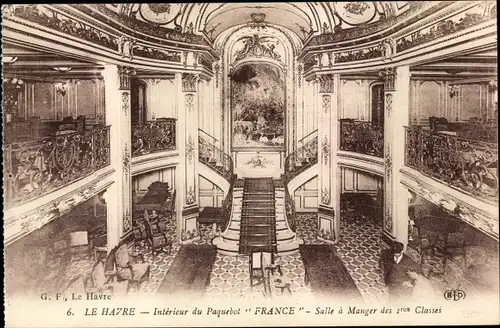 Ak Paquebot France, CGT, Salle a Manger des 1res Classes