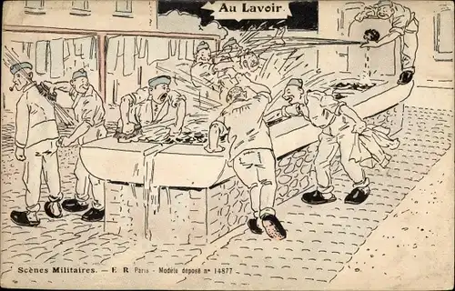 Ak Französische Soldaten beim Wäschewaschen, Soldatenleben, Au Lavoir