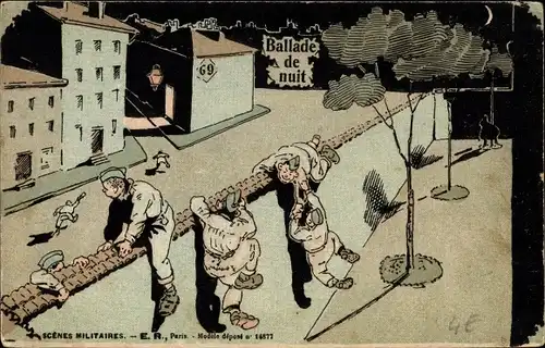 Ak Ballade de nuit, Französische Soldaten klettern über eine Mauer