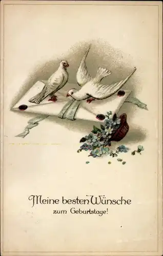 Ak Glückwunsch Geburtstag, Tauben, Vergissmeinnicht, Brief