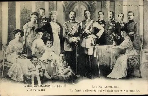 Ak Kaiserfamilie, Kaiser Wilhelm II, Kaiserin Auguste Viktoria, Söhne, Tochter, Schwiegertöchter