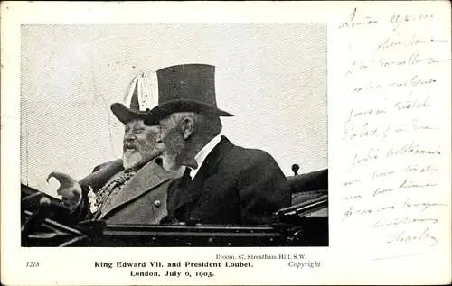 Ak King Edward VII and President Loubet, London 1903