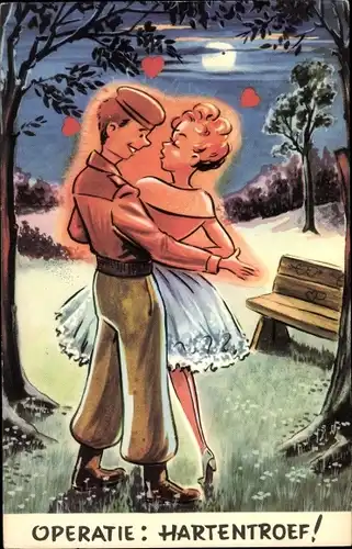 Ak Liebespaar, Liebe, Mondschein, Operatie, Hartentroef