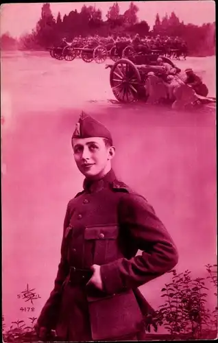 Ak Französischer Soldat in Uniform, Schlachtfeld, Geschütz
