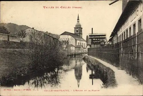 Ak Celles sur Plaine Vosges, L'Eglise et la Plaine