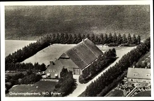 Ak Noordoostpolder Flevoland, Ontginningsboerderij, Fliegeraufnahme