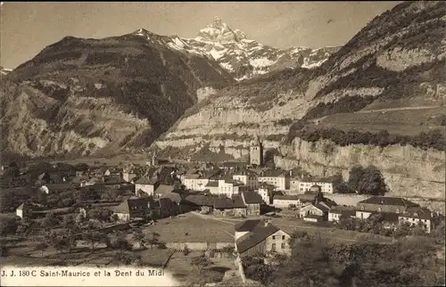 Ak Saint Maurice Kanton Wallis, La Dent du Midi. Panorama