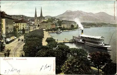 Ak Luzern Stadt Schweiz, Promenade, Dampfer