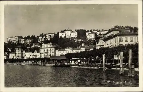 Ak Lugano Kanton Tessin Schweiz, Quai, See