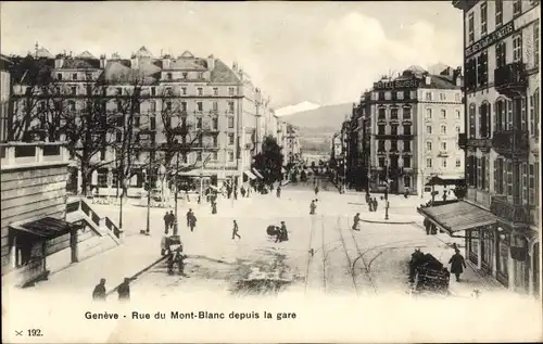 Ak Genève Genf Schweiz, Rue du Mont-Blanc depuis la gare, Bahnhof, Platz