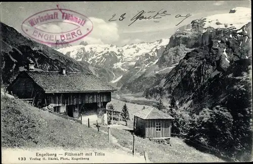 Ak Engelberg Kanton Obwalden Schweiz, Flühmatt mit Titlis, Gebirgspanorama