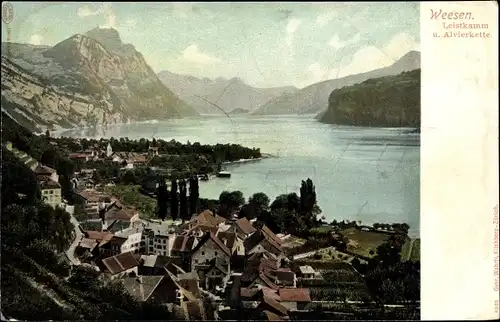 Ak Weesen Kanton Sankt Gallen, Leistkamm, Alvierkette, See