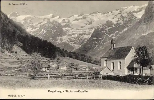 Ak Engelberg Kanton Obwalden Schweiz, St. Anna-Kapelle, Bergpanorama, Häuser