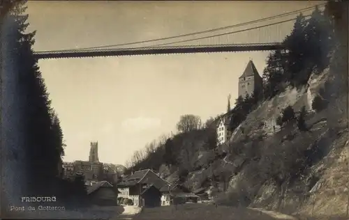 Ak Fribourg Freiburg Stadt Schweiz, Pont du Gotteron, Ortsansicht mit Brücke