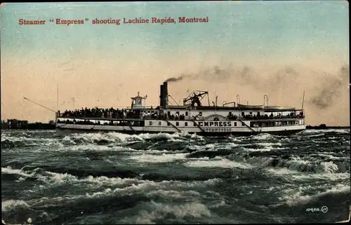 Ak Montreal Québec Kanada, Steamer Empress shooting Lachine Rapids, Dampfboot, Stromschnellen