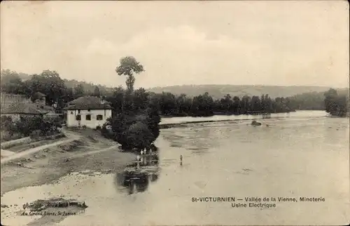 Ak St-Victurnien Haute Vienne, Vallee de la Vienne, Minoterie, Usine Electrique, Fluss