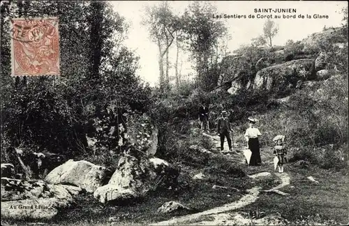 Ak Saint Junien Haute Vienne, Les Sentiers de Corot au bord de la Glane, Spaziergänger