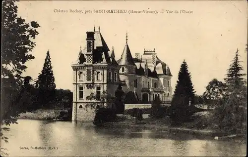 Ak Saint-Mathieu Haute-Vienne, Chateau Rocher, Vue de l'Ouest, Schloss, Fluss