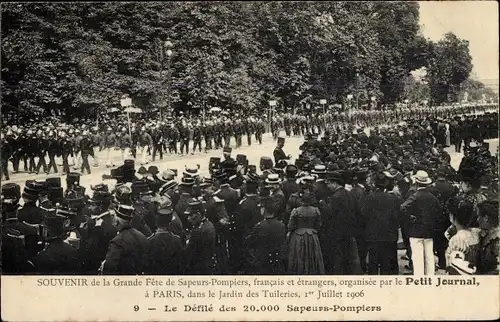 Ak Paris IX., Le Petit Journal, Grande Fête de Sapaurs Pompiers, dans le Jardin des Tuileries, 1906