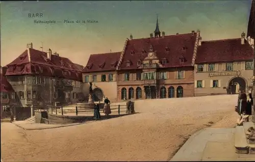 Ak Barr Elsass Bas Rhin, Rathausplatz
