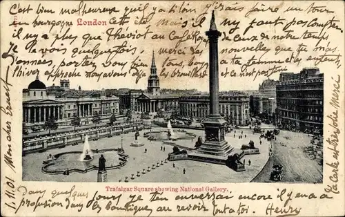 Ak London City England, Trafalgar Square showing National Gallery