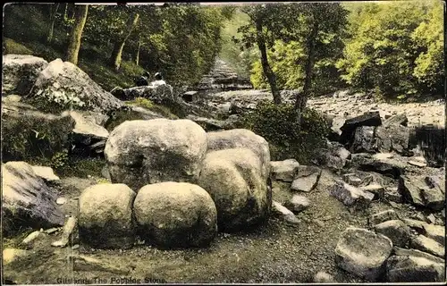 Ak Gilsland Cumbria Northumberland England, The Popping Stone, Landschaftsansicht