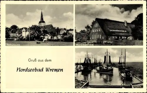Ak Nordseebad Wremen Wurster Nordseeküste, Wremer Tief, Teilansicht, Marschenhaus