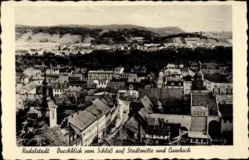 Ak Cumbach Rudolstadt in Thüringen, Blick vom Schloss auf Stadtmitte