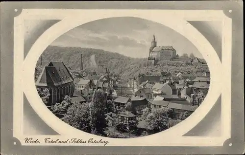 Passepartout Präge Ak Weida in Thüringen, Total und Schloss Osterburg