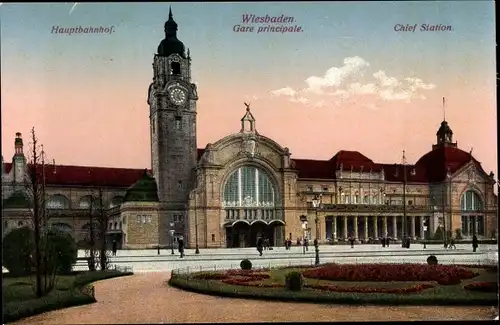 Ak Wiesbaden in Hessen, Hauptbahnhof, Chief Station, Gare principale