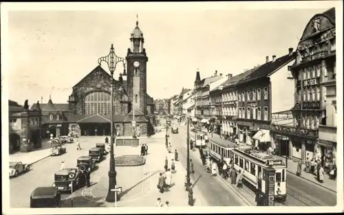 Ak Hagen in Westfalen, Hauptbahnhof, Straßenbahn, Autos