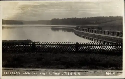 Foto Ak Muldenberg Grünbach im Vogtland Sachsen, Blick auf die Talsperre, Staudamm