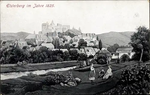 Künstler Ak Elsterberg im Vogtland, Panorama vom Ort im Jahre 1825