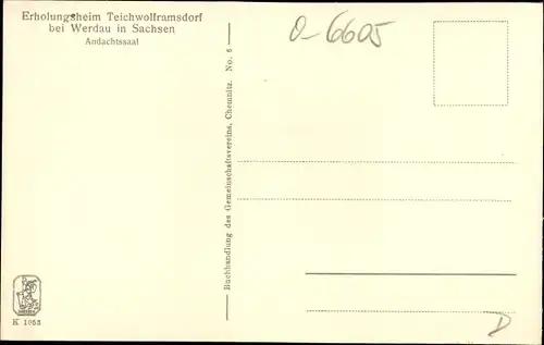 Ak Mohlsdorf Teichwolframsdorf in Thüringen, Andachtssaal vom Erholungsheim