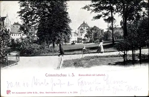 Ak Crimmitschau in Sachsen, Bismarckhain mit Lutherhof